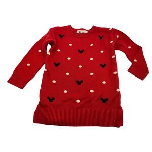 Gap Disney Toddler Girl Red Mickey Mouse Polka Dot Long Sleeve Dress Size 2Y